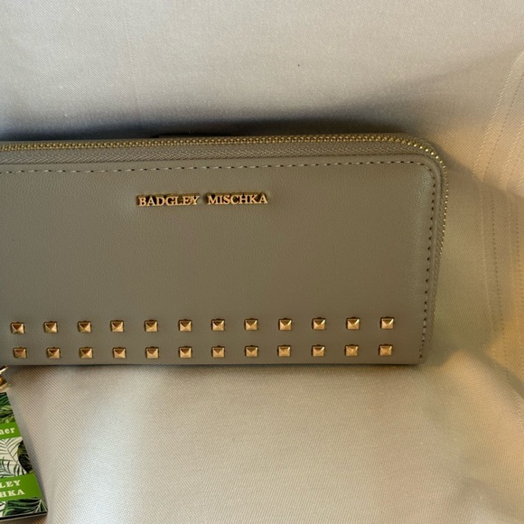 Badgley Mischka Taupe Wallet with Gold Accents - Picture 1 of 3